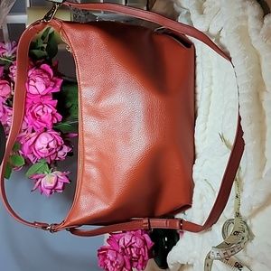 A New Day Women's Orange Leather Inner Pockets Adjustable Cross Body Bag